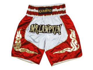Custom Boxing Shorts , Personalise Boxing Pants : KNBXCUST-2043-White-Red